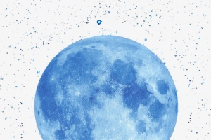 蓝色星空与圆月