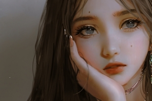 一手托腮的女孩 厚涂 动漫 3440x1440 带鱼屏 壁纸