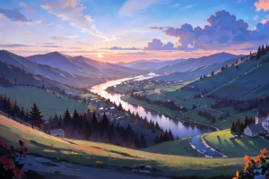 日落山谷风景4K壁纸