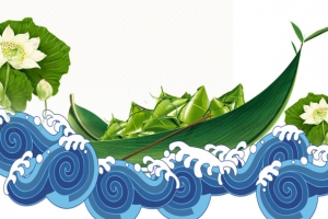 卡通粽龙舟浪花插图背景