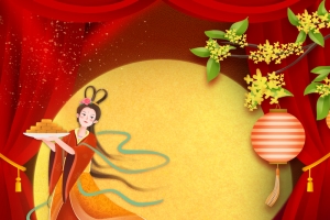 手绘嫦娥月亮桂花元素图