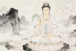观音 玉净瓶 水墨风 4k壁纸