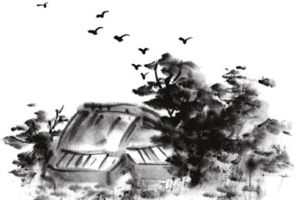 水墨画草屋
