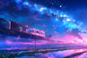 星空列车动漫风景2732x2048平板壁纸