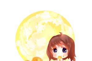 手绘中秋吃月饼