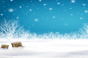 雪天雪地房屋梦幻蓝色淘宝海报背景