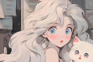 少女 猫 报纸墙 4K动漫壁纸