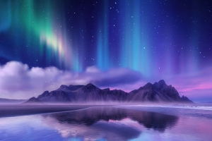 星空 极光 海岸 小山 4K风景壁纸3840x2400