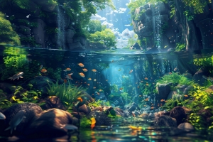 小溪 水下植物 鱼 4K壁纸 3840x2160