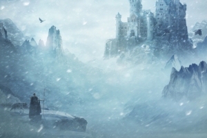 雪山中的城堡魔幻海报背景