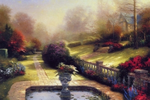 托马斯·金凯德,宁静花园,道路,绘画风景图片