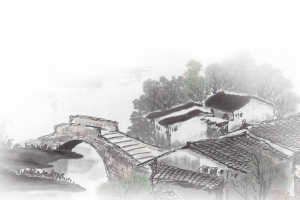 卡通手绘水墨建筑
