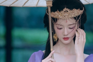 油纸伞 唯美紫色古风裙子美女3440x1440带鱼屏壁纸