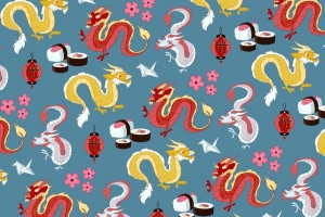 龙 灯笼 寿司 图案 4k壁纸 3840x2160