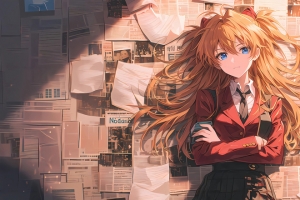 明日香 报纸墙 3440x1440带鱼屏动漫壁纸