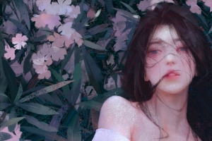 唯美 女子 长发 意境 鲜花 背景 厚涂 高清动漫4k壁纸