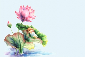 水彩手绘女孩背景
