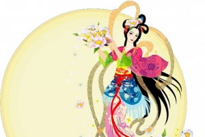 中秋节月亮美女花朵