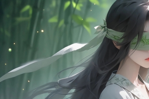 竹林清新蒙眼女孩古风3440x1440带鱼屏壁纸