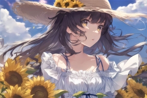 女孩 向日葵 帽子 动漫 4k壁纸 3840x2160