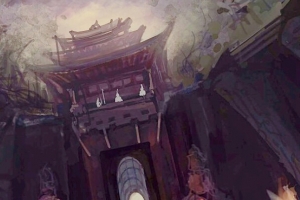 破旧的城楼雕塑动漫海报背景
