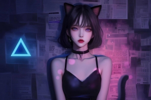 短发女孩兽耳猫耳2880x1800高清电脑壁纸免费下载