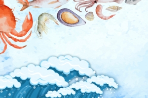 蓝色海浪龙虾螃蟹海鲜美食开渔季