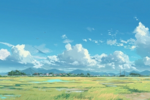 蓝天白云 清新草地3440x1440带鱼屏风景壁纸