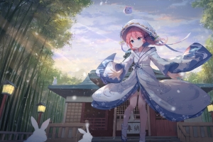 幽竹晨雪 白兔相望 雪女 作者：樾月 4k动漫壁纸