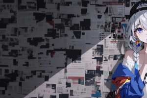 琪亚娜 报纸墙3440x1440带鱼屏壁纸