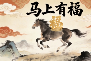 2026马年 水墨风 马上有福4K壁纸3840x2160