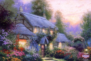 托马斯·金凯德,夏天,平房,房子,风景绘画图片