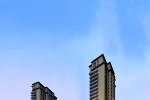 小区居民楼与街边商铺背景素材