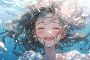 水下可爱微笑女孩动漫壁纸 2880x1800高清免费下载