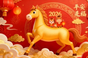 2026年平安是福 金色的马图片 红色新年喜庆背景4k壁纸