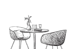 手绘圆桌与2个板凳高清PNG透明免扣图标设计素材免费下载