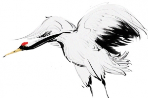 手绘中国风水墨鹤插画