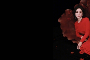 杨幂红色裙子花朵4K高清3440x1440带鱼屏美女壁纸免费下载