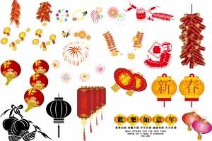 灯笼烟花爆竹经典新年春节元素矢