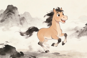 水墨画 开心马4K电脑壁纸