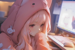 粉色连帽衫动漫女孩2880x1800壁纸