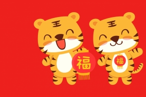 可爱两只福虎2022年新年快乐4k壁纸