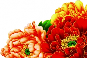 红色中国画牡丹花国庆