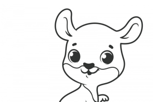 手绘卡通线描黑色可爱袋鼠