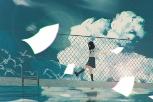 3840x2160 女孩 行走 动漫 云 水壁纸 背景