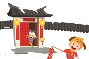 卡通新年放鞭炮的孩子免抠图