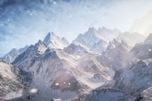 蓝天白云雪山雪花
