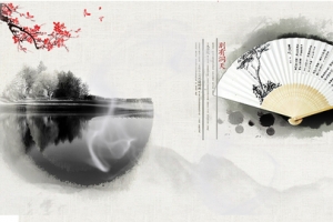 水乡古风墨迹扇子梅花背景banner