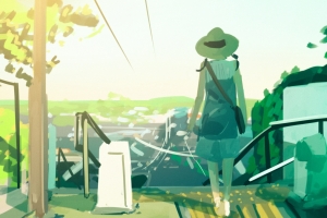 夏天 女生 少女 背影 风景 4k动漫壁纸3840x2160