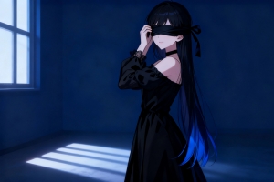 蒙眼女孩 黑色裙子 房间 光影4k壁纸3840x2160